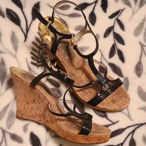 MICHAEL Michael Kors Black and Brown Cork Wedges